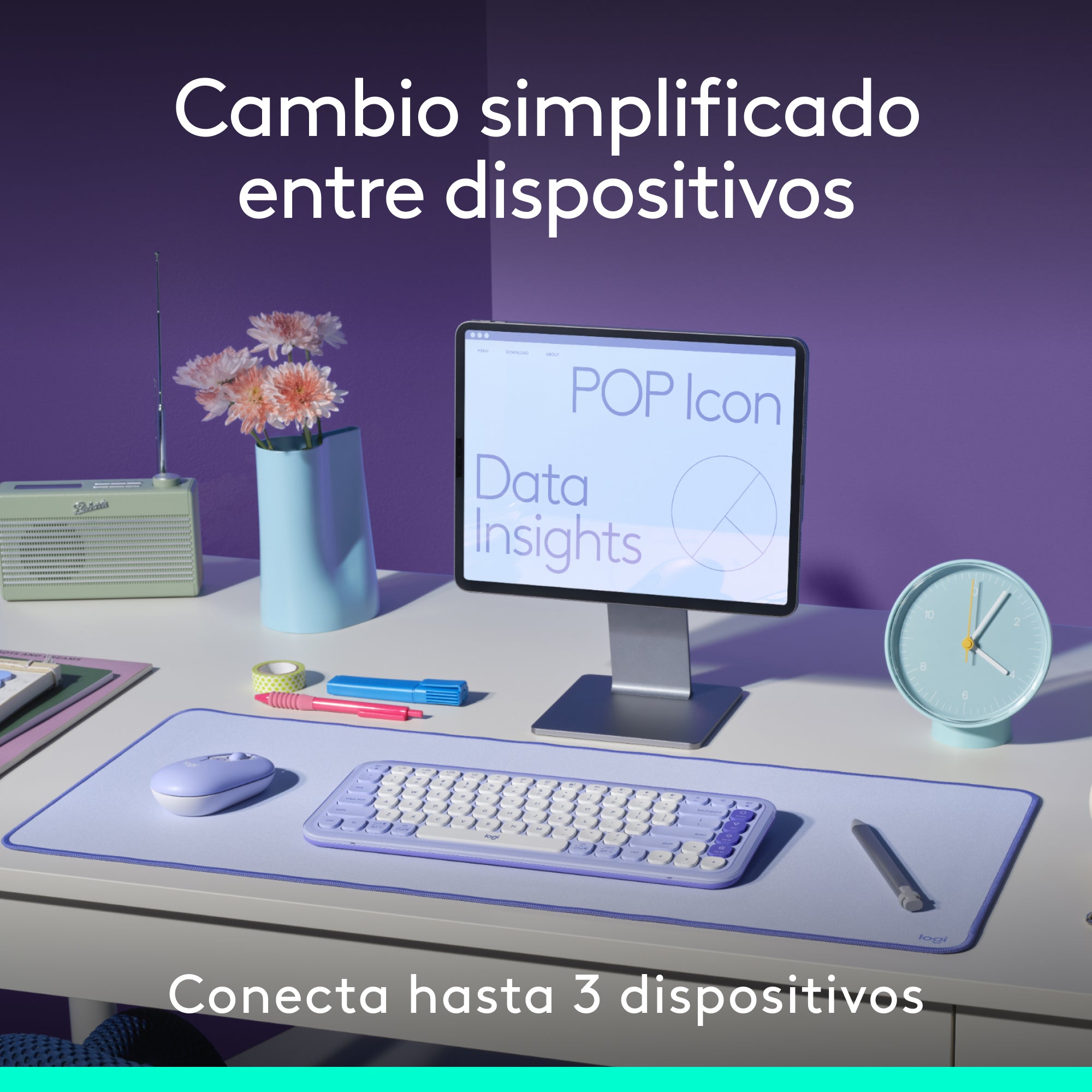 Combo Teclado Y Mouse Bluetooth, Logitech Pop Icon, Lila
