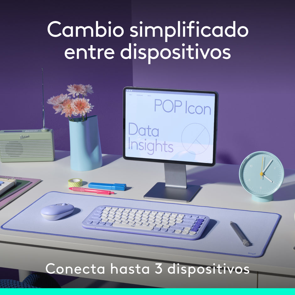 Combo Teclado Y Mouse Bluetooth, Logitech Pop Icon, Lila
