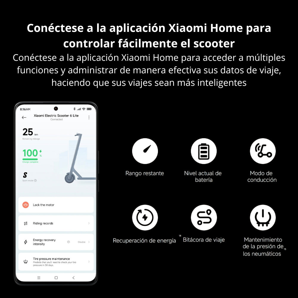 Patineta Eléctrica Xiaomi Scooter 6 Lite Llantas 10” Max 500W Alcance 25km Suspensión Frontal E-ABS IPX4
