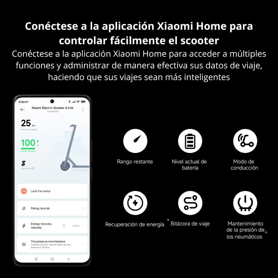 Patineta Eléctrica Xiaomi Scooter 6 Lite Llantas 10” Max 500W Alcance 25km Suspensión Frontal E-ABS IPX4