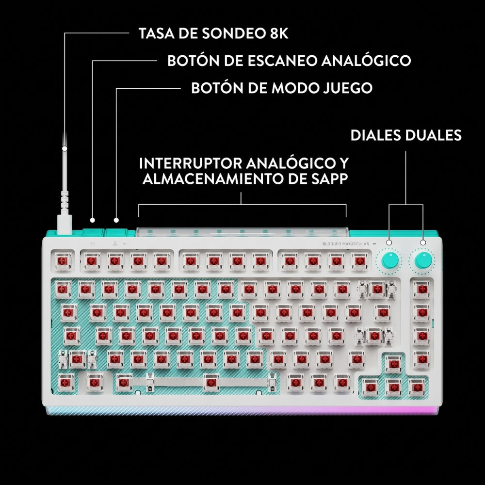 Teclado Gamer Mecanico Logitech G512 X 75 Switch Tactil + Reposamuñecas Logitech Palm Rest - Blanco