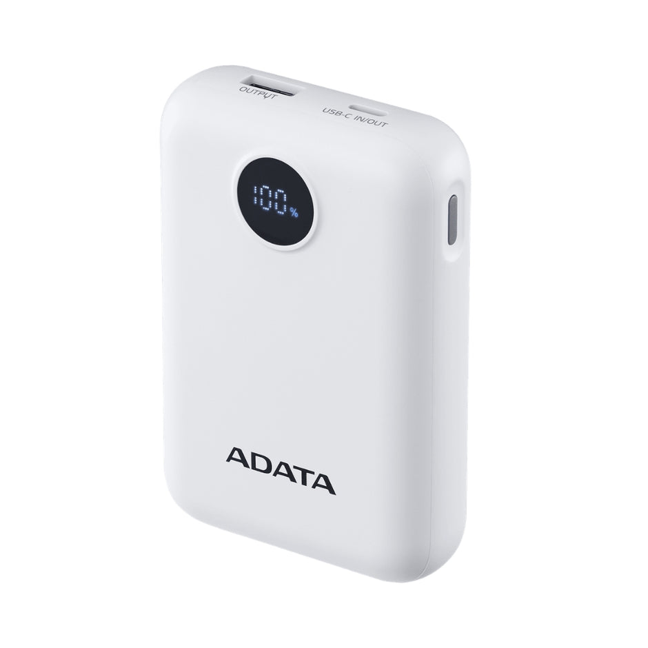 Power Bank Adata C100 Patalla Digital 10000mah 20W USB-C/USB-A y Carga Rápida QC/PD - Blanco