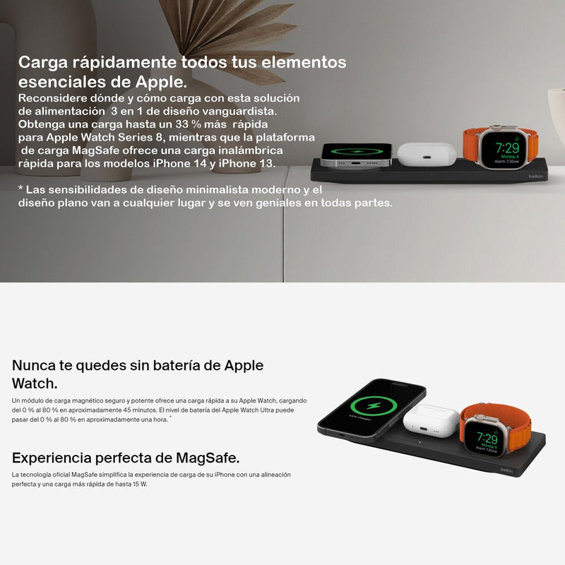 Base Carga 3en1 Wireless Magsafe 15w Belkin Boostcharge Pro