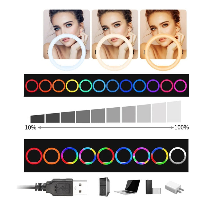 Aro De Luz Rgb Led 53 Cm + Trípode 2 Mt + Control Bluetooth