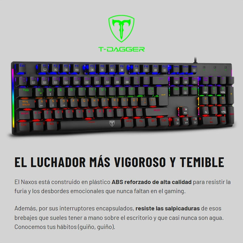 Teclado Gamer Mecánico T-Dagger Naxos T-TGK310 Rainbow Switch Red / Negro