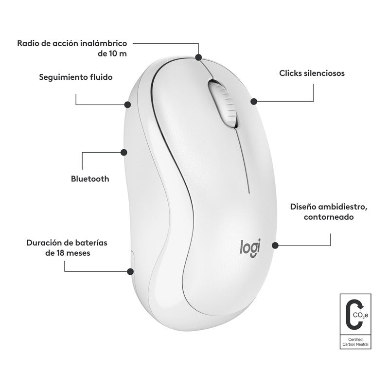 Mouse Bluetooth Logitech M240 Silent Un 90% Silencioso, Wht