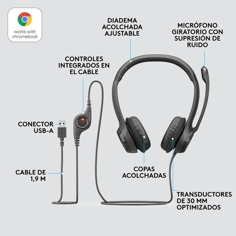 Diadema Logitech H390 Usb Negro Con Micrófono