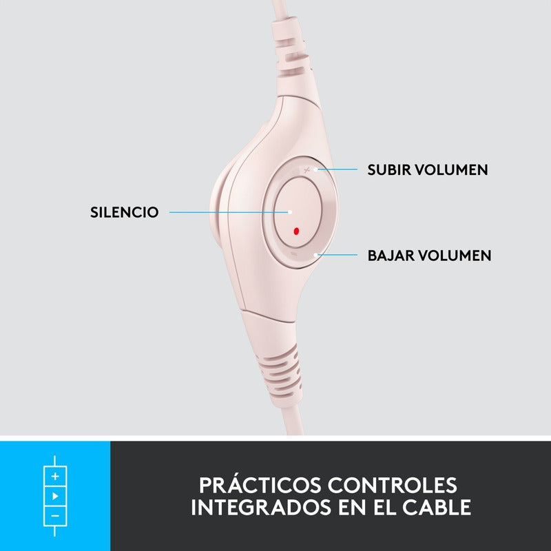 Diadema Usb Logitech H390, Mic Sin Ruido Y Controles, Rosado