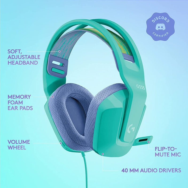 Diadema Gamer Alámbrica Logitech G335 Micrófono Flip to Mute Plug 3.5mm PC PS5 Xbox Switch - Menta