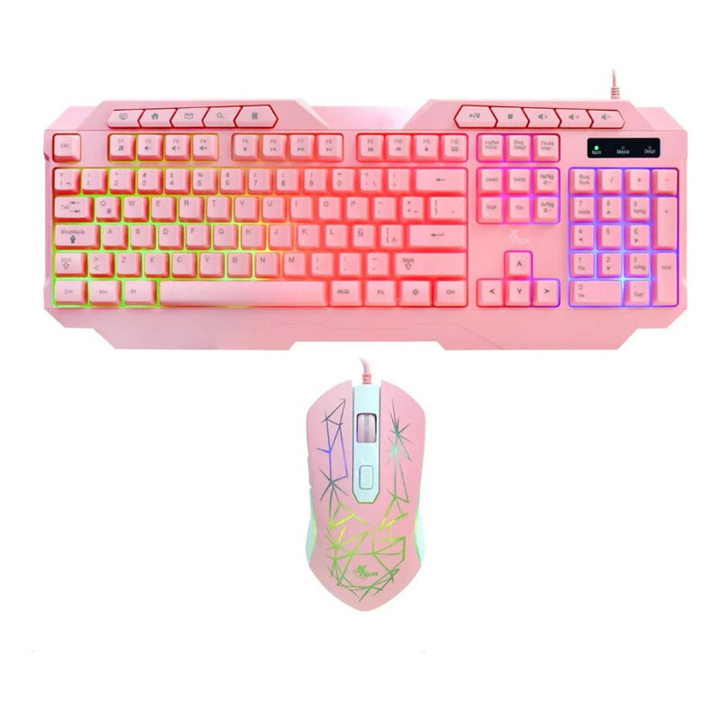 Kit De Teclado Y Mouse C/cable Gamer Usb X Tech Rosa Xtk540s
