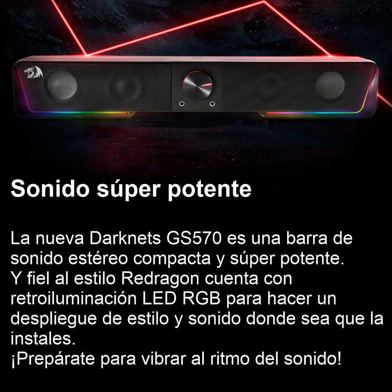 Barra de Sonido Gamer Redragon GS570 Darknets RGB, Bluetooth y 3.5mm