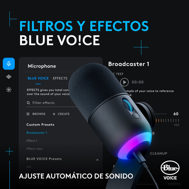 Micrófono Gamer USB Dinámico Premium Logitech G Yeti GX Supercardioide con RGB LIGHTSYNC - Negro