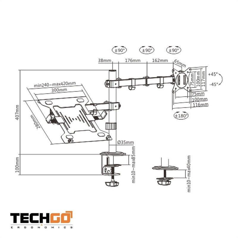 Soporte/Base de Escritorio para Monitor y Portátil (Laptop) TechGo SPML-12