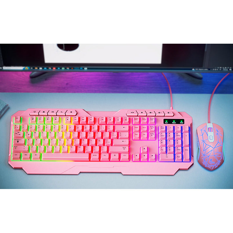 Kit De Teclado Y Mouse C/cable Gamer Usb X Tech Rosa Xtk540s