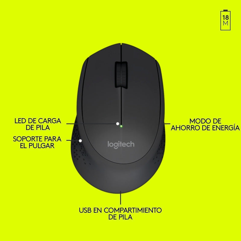 Mouse Inalámbrico Logitech M280 / Diseño Confortable - Negro