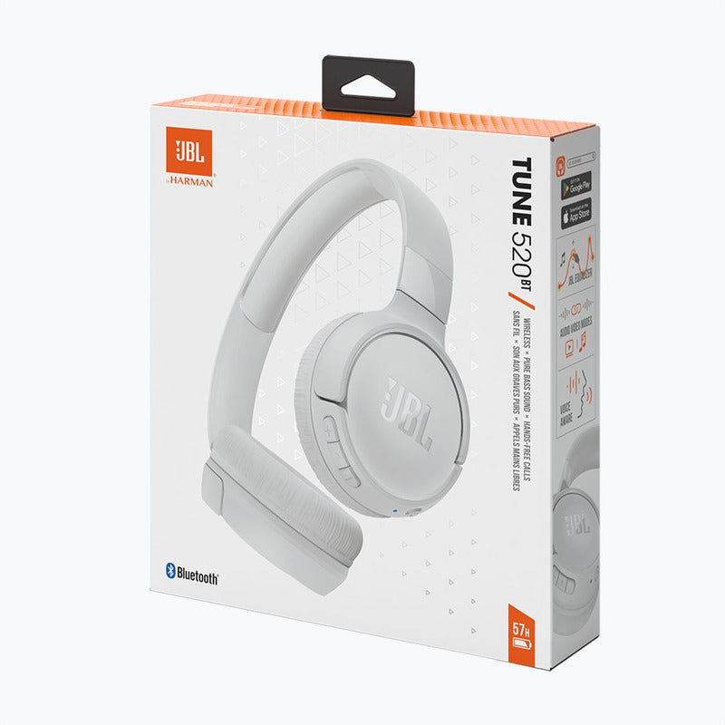 Auriculares Inalámbricos JBL Tune 520BT con Potente Sonido JBL Pure Bass y Bluetooth 5.3, Blanco