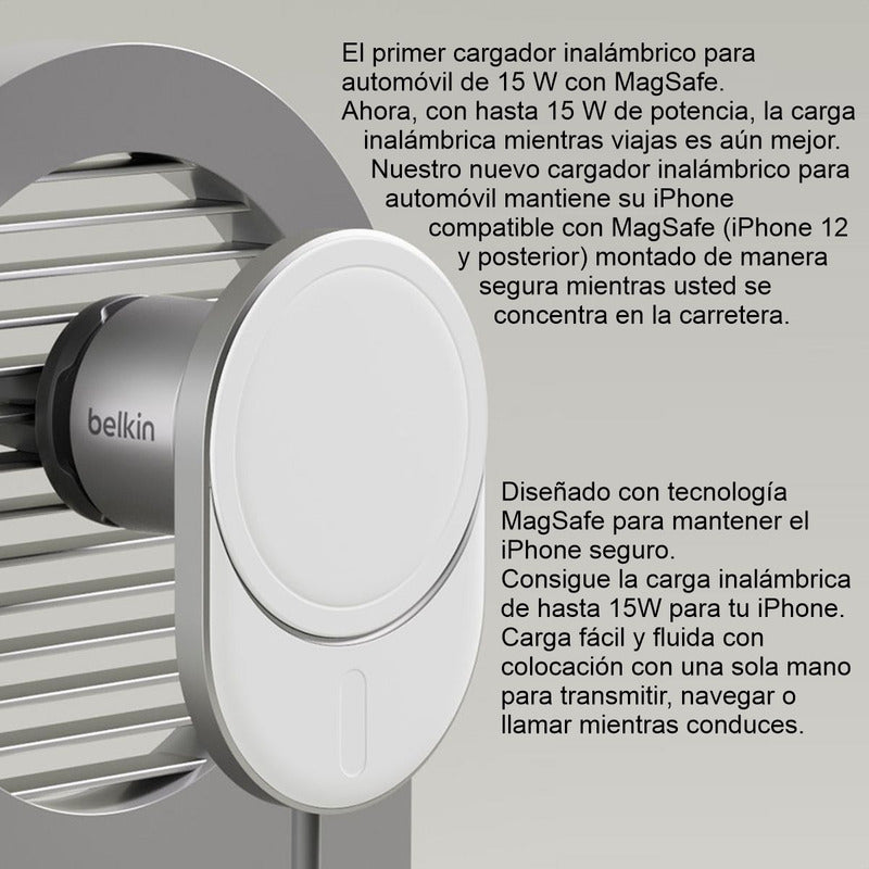Cargador Carro Wireless Magsafe 15w, Belkin Boostcharge Pro