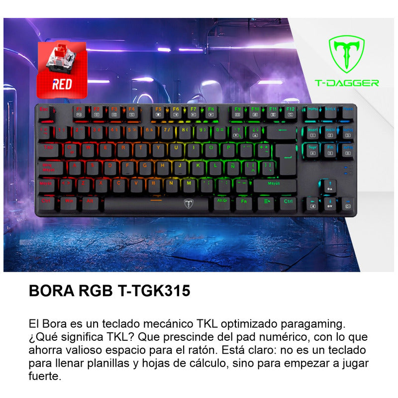 Teclado Gamer Mecánico Tkl T-dagger T-tgk315-rd Bora Rgb