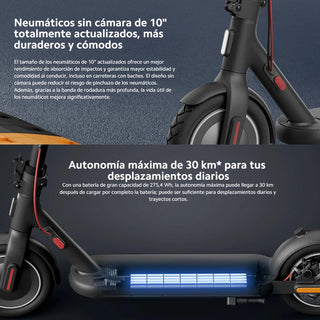 Patineta Eléctrica Xiaomi Scooter 4 Llantas 10” Max 600W Alcance 35km Freno Frontal E-ABS + Disco IP54