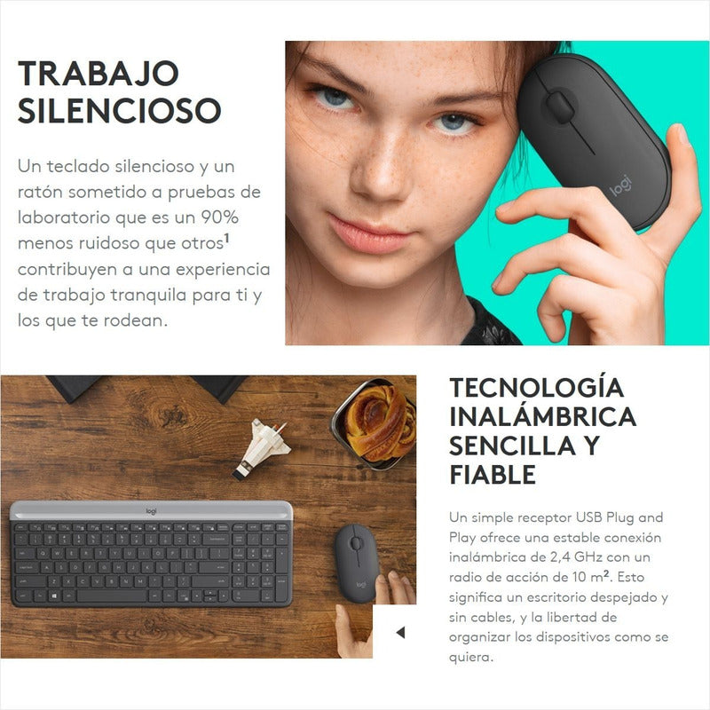 Combo Teclado Y Mouse Inalámbricos Delgados, Logitech Mk470