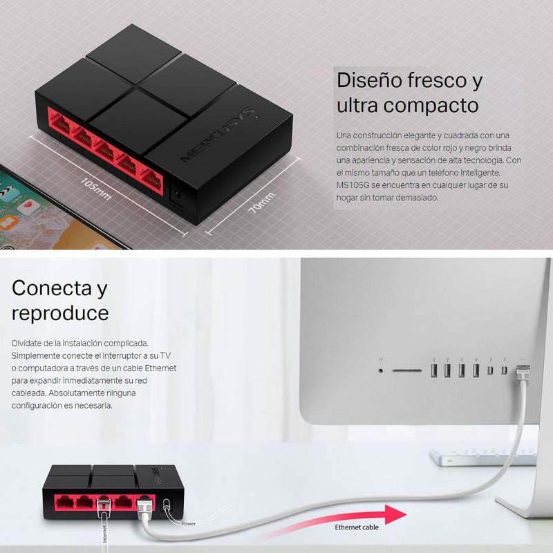 Switch De Escritorio 5 Puertos Gigabit, Mercusys Ms105g