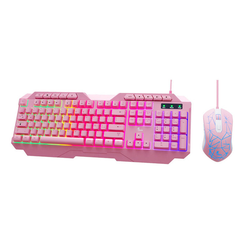 Kit De Teclado Y Mouse C/cable Gamer Usb X Tech Rosa Xtk540s