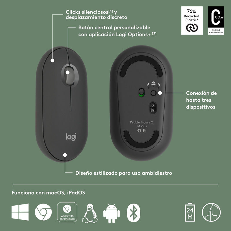 Combo Logitech Bluetooth: Teclado K380s + Mouse M350s, Negro