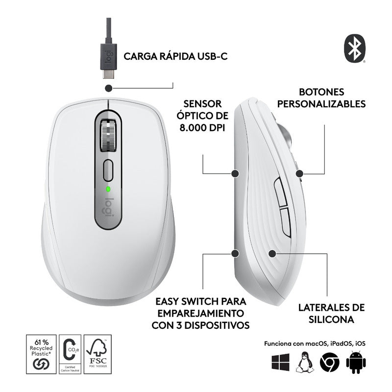 Mouse Compacto Avanzado Logitech Mx Anywhere 3s - Blanco