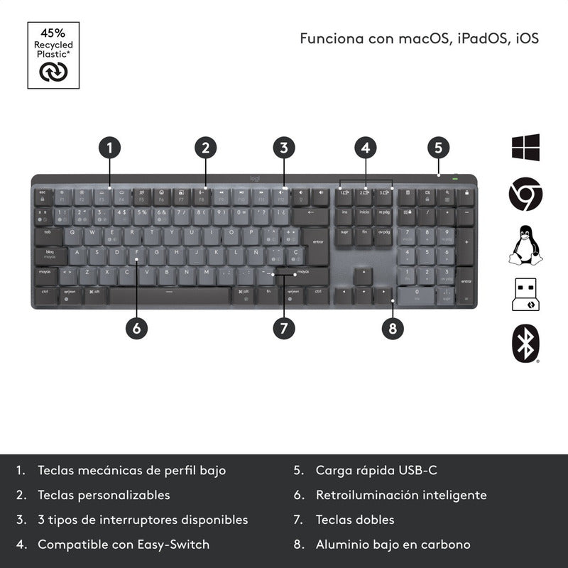 Teclado Recargable De Alto Desempeño, Logitech Mx Mechanical