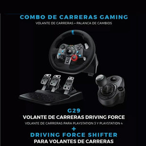 Timón de Carreras Logitech G29 Driving Force Feedback PS5 PS4 PC + Palanca Shifter de 6 Cambios