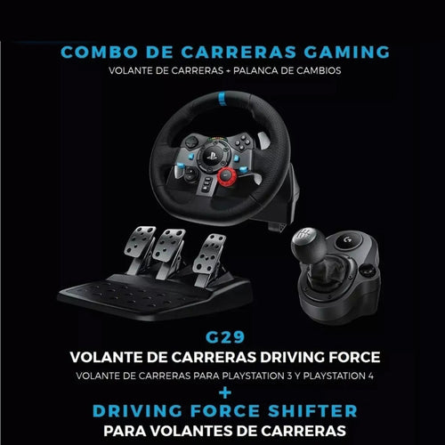 Timón de Carreras Logitech G29 Driving Force Feedback PS5 PS4 PC + Palanca Shifter de 6 Cambios