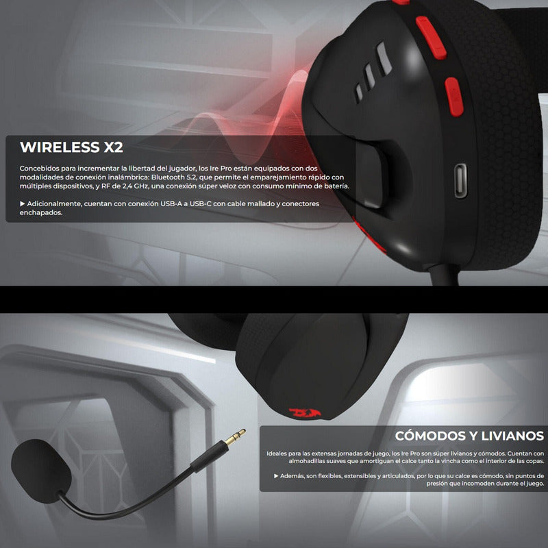 Redragon H848 Ire Pro, Diadema Gamer 2.4ghz/bt/3.5mm Pc Ps5