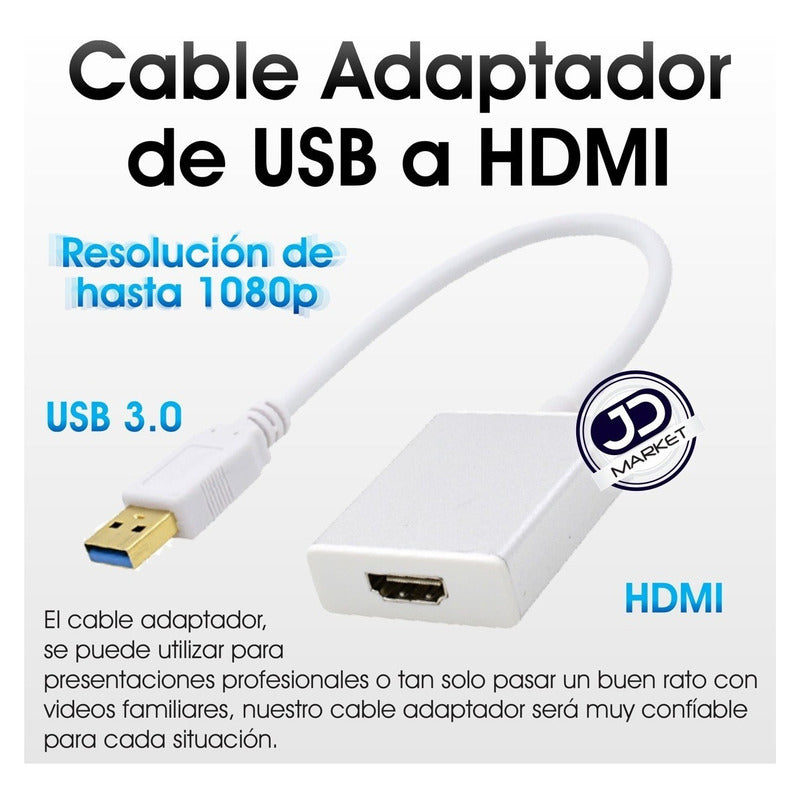 Adaptador USB 3.0 a HDMI 1080P para Monitor y Proyector con Resolución Full HD Compatible Windows