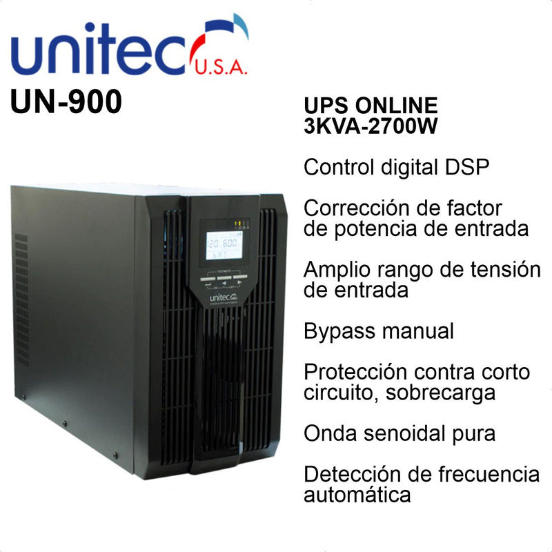 Ups Online Unitec Un-900 De 3kva, 3000va/2700w, Cd Monitoreo