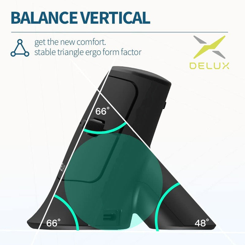 Mouse Vertical Wireless Recargable Delux Mv6 Gc / Ergonómico Negro