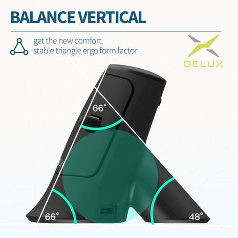 Mouse Vertical Wireless Recargable Delux Mv6 Gc / Ergonómico Negro