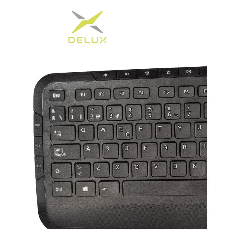 Combo Inalámbrico Delux Multimedia + Pad Mouse Small 25x21cm