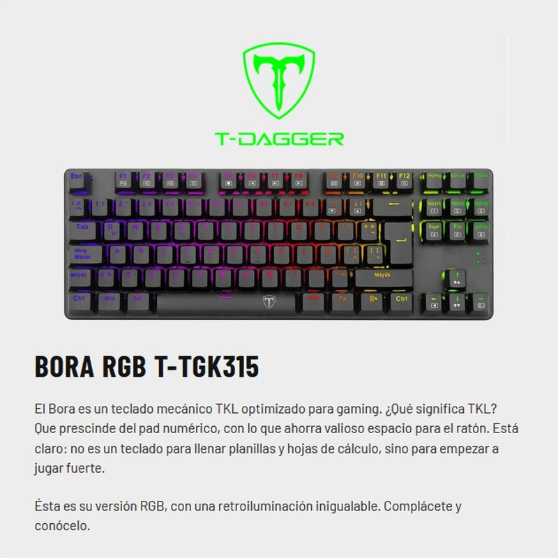 Teclado Gamer Mecánico Tkl T-dagger T-tgk315 Bora Rgb Negro Español