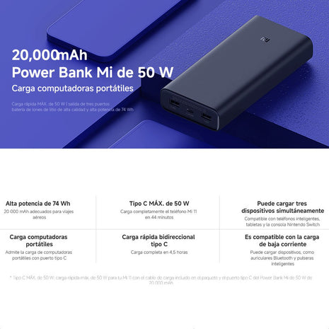 Xiaomi Mi 50w Power Bank 20000mah, Carga Portátiles / Usb-c