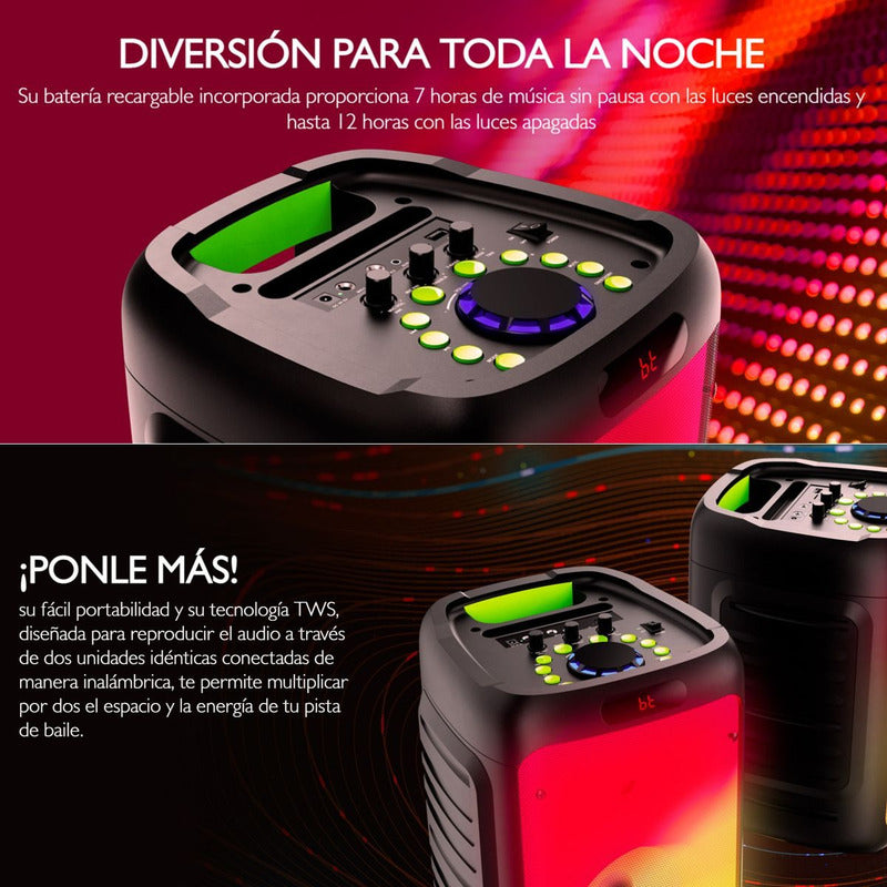 Parlante para Fiestas Klip Xtreme BoomFire X con Luces LED y Micrófono, 100W RMS