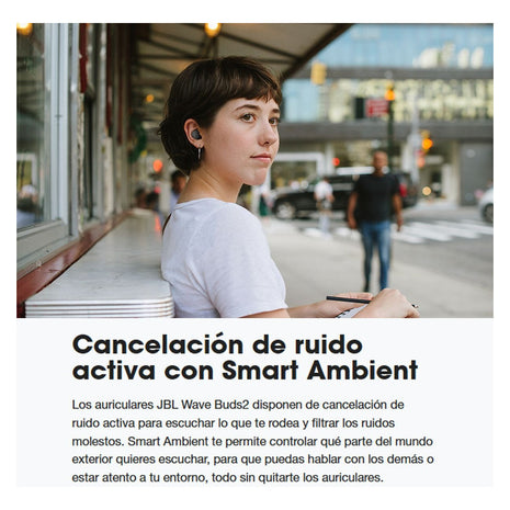 Audífonos Inalámbricos JBL Wave Buds 2 Bluetooth ANC Pure Bass Hasta 40H IP54 con Micrófonos Negro