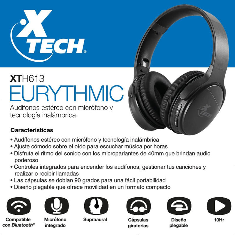 Audífonos Bluetooth 5.0 Xtech Xth-613, Micrófono / Micro Sd Negro