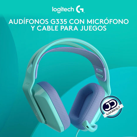 Diadema Gamer Alámbrica Logitech G335 Micrófono Flip to Mute Plug 3.5mm PC PS5 Xbox Switch - Menta
