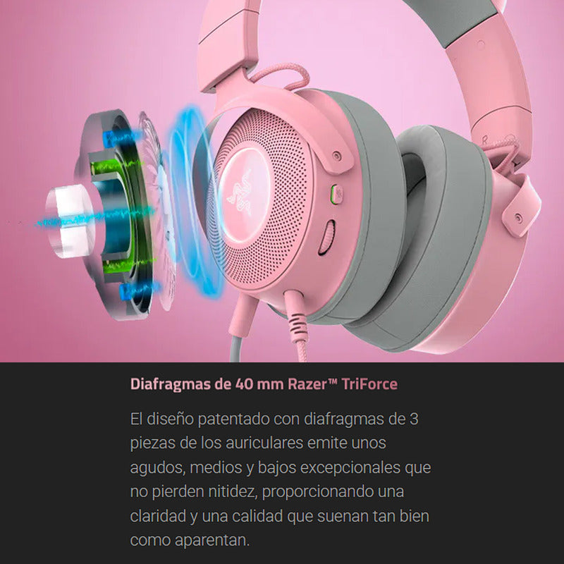 Diadema Gamer Inalámbrica Bt Razer Kraken Kitty V2, Rosa