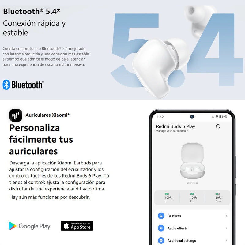 Xiaomi Redmi Buds 6 Play Auriculares Táctil Manos Libres Wht Blanco