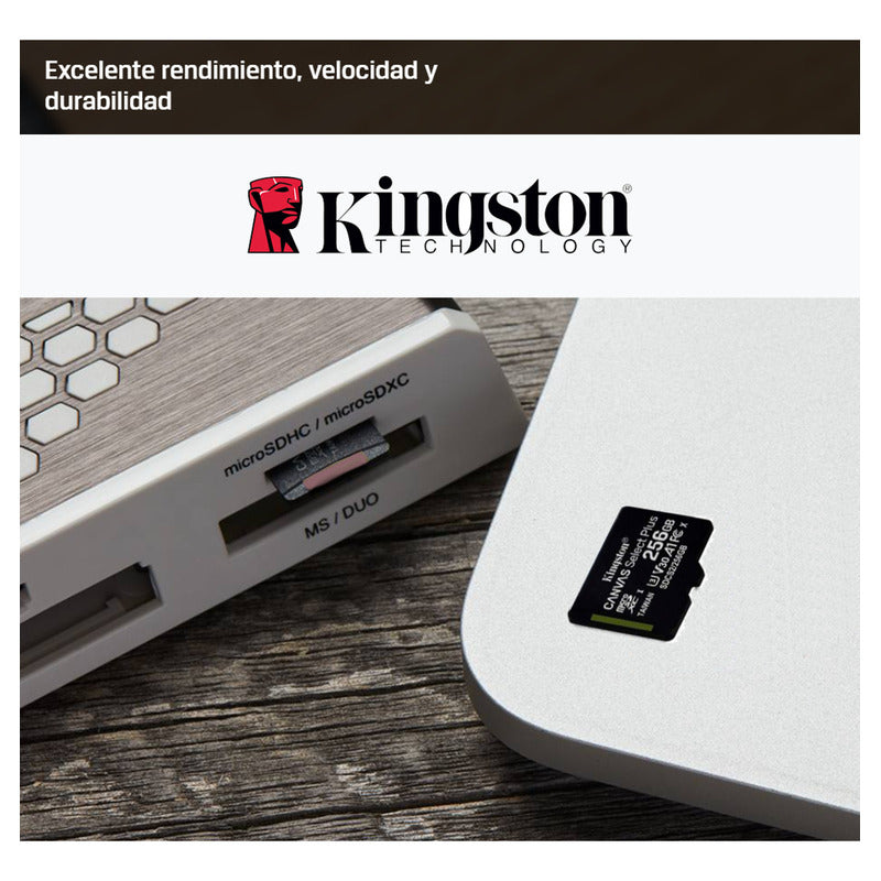 Memoria Micro SD Kingston 256GB Canvas Select Plus A1 C10 U3 V30 100MB/s con Adaptador SD - Original