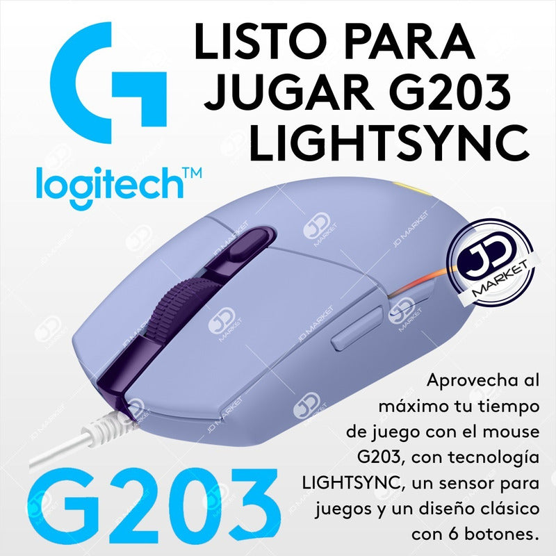 Mouse Gamer Logitech G203 Lightsync Rgb / 8000dpi - Lila