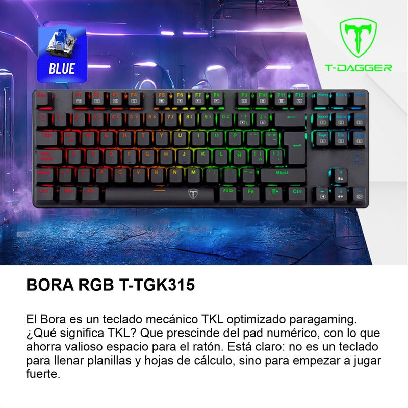 Teclado Gamer Mecánico Tkl T-dagger T-tgk315 Bora Rgb Negro Español