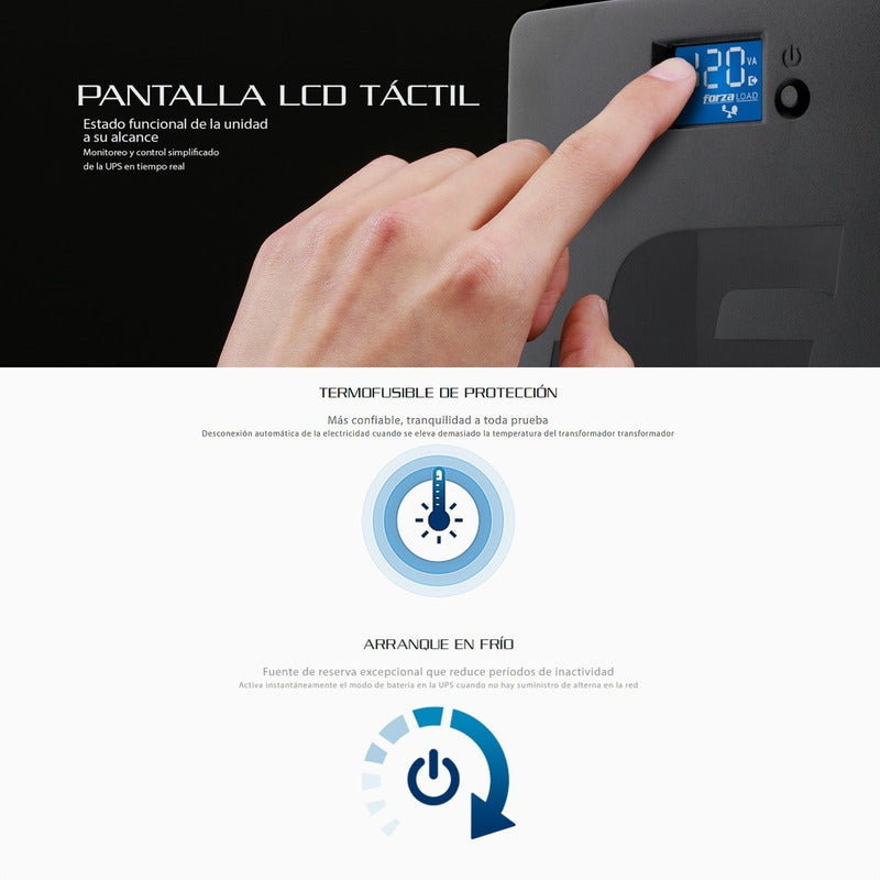 UPS Interactiva Forza SL-2001UL 2000VA/1200W Regulador Voltaje AVR Pantalla LCD Táctil Administración USB