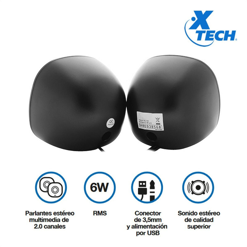 Parlantes Usb Estéreo Multimedia 2.0 Xtech Spekter Xts-115bk